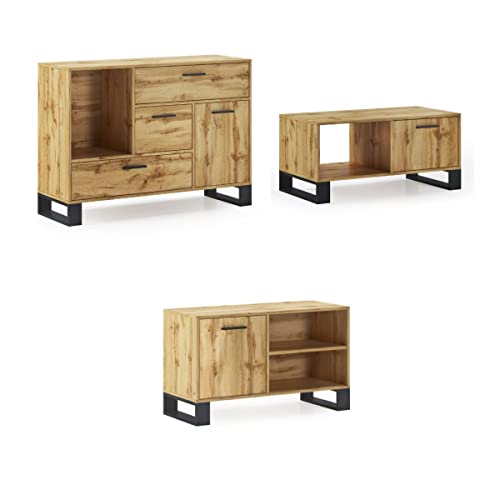 Skraut Home | Wohnzimmermöbel | Modell Loft | Sideboard, TV-Möbel und Couchtisch | nordischer Stil | modernes Design | Melamin | Eiche und Schwarz Skraut Home | Wohnzimmermöbel | Modell Loft | Sideboard, TV-Möbel und Couchtisch | nordischer Stil | modernes Design | Melamin | Eiche und Schwarz von Skraut Home