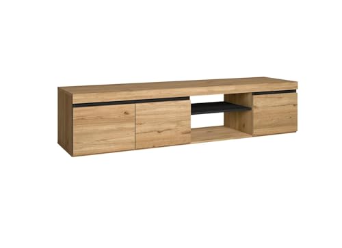 Skraut Home – TV-Schrank – Naturemodell – 160 x 40 x 41 cm – Beistellschrank 3 Türen und 1 zentralem Regal – Nordischer Stil – Melamin – Eiche und Schwarz von Skraut Home