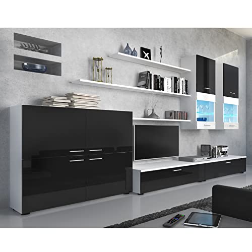 Skraut Home – Möbel für Wohnzimmer – 189 x 300 x 42 cm – LED-Beleuchtungssystem – Beta-Modell – große Speicherkapazität – moderner Stil – weiß/schwarzes Finish Skraut Home – Möbel für Wohnzimmer – 189 x 300 x 42 cm – LED-Beleuchtungssystem – Beta-Modell – große Speicherkapazität – moderner Stil – weiß/schwarzes Finish von Skraut Home