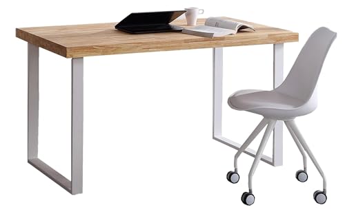 Skraut Home - Schreibtisch - Studiertisch - Natural Modell - 120 x 60 x 73 cm - Farbe Eichenholz - Weiße Metallbeine - Schreibtisch im nordischen Stil von Skraut Home