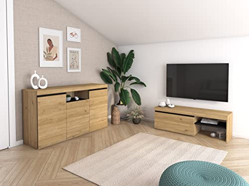 Skraut Home - Set Naturale Wohnzimmer Esszimmer, Beistellmöbel, Buffet-TV-Schrank 120cm Eiche schwarz nordische Skraut Home - Set Naturale Wohnzimmer Esszimmer, Beistellmöbel, Buffet-TV-Schrank 120cm Eiche schwarz nordische von Skraut Home