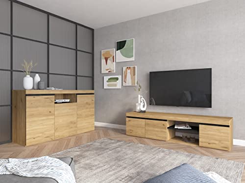 Skraut Home - Set Naturale Wohnzimmer Esszimmer, Beistellmöbel, Buffet-TV-Schrank 160cm Eiche schwarz nordische Skraut Home - Set Naturale Wohnzimmer Esszimmer, Beistellmöbel, Buffet-TV-Schrank 160cm Eiche schwarz nordische von Skraut Home