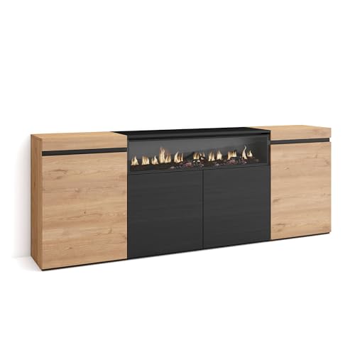 Skraut Home | Sideboard, Highboard | Kommode, Komodenschrank | 200x75x35cm | 4 Türen | Elektrokamin. Maße | Moderner Stil | Eiche Schwarz von Skraut Home