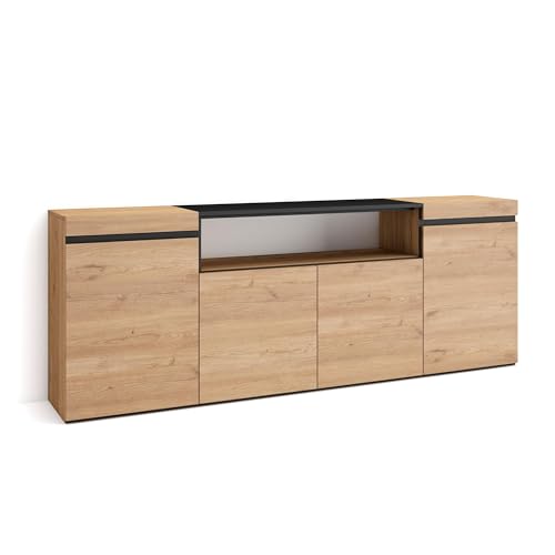 Skraut Home | Sideboard, Highboard | Kommode, Komodenschrank | 200x75x35cm | 4 Türen | Wohnzimmer, Küche | Moderner Stil | Eiche Schwarz von Skraut Home