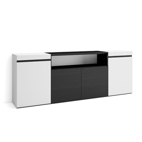 Skraut Home | Sideboard, Highboard | Kommode, Komodenschrank | 200x75x35cm | 4 Türen | Wohnzimmer, Küche | Moderner Stil | Weiß und Schwarz von Skraut Home