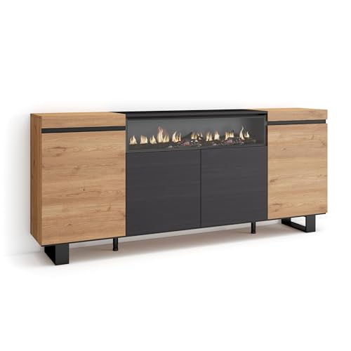 Skraut Home | Sideboard, Highboard | Kommode, Komodenschrank | 200x87x35cm | 4 Türen | Elektrokamin. Maße | Industriedesign | Moderner Stil | Eiche Schwarz von Skraut Home