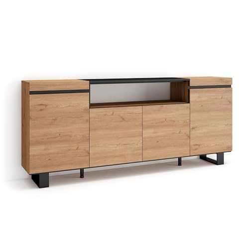 Skraut Home | Sideboard, Highboard | Kommode, Komodenschrank | 200x87x35cm | 4 Türen | Industriedesign | Moderner Stil | Eiche Schwarz von Skraut Home