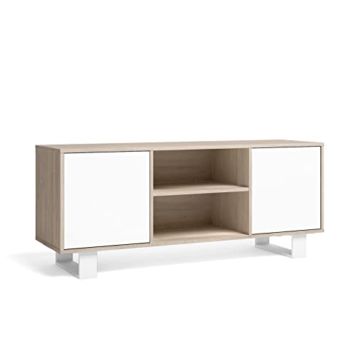 Skraut Home TV-140 Wind Roble-Blanco Tall White TV-Schrank für Wohnzimmer, Melamin, Eiche-Weiß, 137x40x57cm von Skraut Home