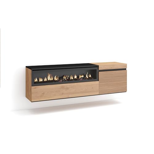 Skraut Home | TV-Schrank, Lowboard | für Wohnzimmer und Esszimmer | 150x45x35cm | Für TV-Geräte bis zu 65" | Elektrokamin. | Hängend | Moderner Stil | Eiche Skraut Home | TV-Schrank, Lowboard | für Wohnzimmer und Esszimmer | 150x45x35cm | Für TV-Geräte bis zu 65" | Elektrokamin. | Hängend | Moderner Stil | Eiche von Skraut Home