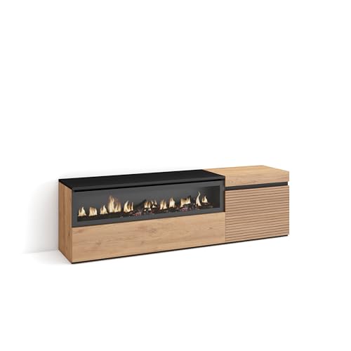 Skraut Home | TV-Schrank, Lowboard | für Wohnzimmer und Esszimmer | 150x45x35cm | Für TV-Geräte bis zu 65" | Elektrokamin. | Moderner Stil | Eiche Skraut Home | TV-Schrank, Lowboard | für Wohnzimmer und Esszimmer | 150x45x35cm | Für TV-Geräte bis zu 65" | Elektrokamin. | Moderner Stil | Eiche von Skraut Home