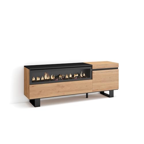 Skraut Home | TV-Schrank, Lowboard | für Wohnzimmer und Esszimmer | 150x57x35cm | Für TV-Geräte bis zu 65" | Elektrokamin. Maße | Industriedesign | Moderner Stil | Eiche Schwarz Skraut Home | TV-Schrank, Lowboard | für Wohnzimmer und Esszimmer | 150x57x35cm | Für TV-Geräte bis zu 65" | Elektrokamin. Maße | Industriedesign | Moderner Stil | Eiche Schwarz von Skraut Home