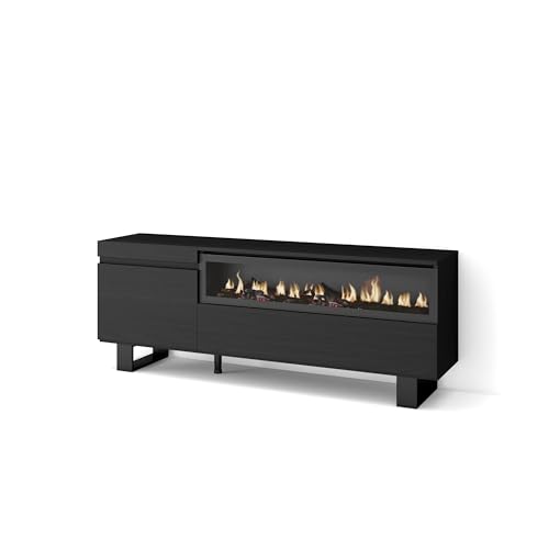 Skraut Home | TV-Schrank, Lowboard | für Wohnzimmer und Esszimmer | 150x57x35cm | Für TV-Geräte bis zu 65" | Elektrokamin. Maße | Industriedesign | Moderner Stil | Schwarz Skraut Home | TV-Schrank, Lowboard | für Wohnzimmer und Esszimmer | 150x57x35cm | Für TV-Geräte bis zu 65" | Elektrokamin. Maße | Industriedesign | Moderner Stil | Schwarz von Skraut Home
