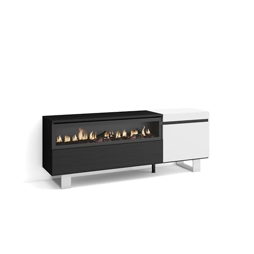 Skraut Home | TV-Schrank, Lowboard | für Wohnzimmer und Esszimmer | 150x57x35cm | Für TV-Geräte bis zu 65" | Elektrokamin. Maße | Industriedesign | Moderner Stil | Weiß und Schwarz Skraut Home | TV-Schrank, Lowboard | für Wohnzimmer und Esszimmer | 150x57x35cm | Für TV-Geräte bis zu 65" | Elektrokamin. Maße | Industriedesign | Moderner Stil | Weiß und Schwarz von Skraut Home