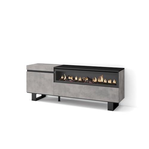 Skraut Home | TV-Schrank, Lowboard | für Wohnzimmer und Esszimmer | 150x57x35cm | Für TV-Geräte bis zu 65" | Elektrokamin. Maße | Industriedesign | Moderner Stil | Zement Skraut Home | TV-Schrank, Lowboard | für Wohnzimmer und Esszimmer | 150x57x35cm | Für TV-Geräte bis zu 65" | Elektrokamin. Maße | Industriedesign | Moderner Stil | Zement von Skraut Home