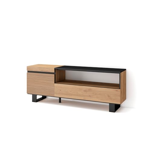 Skraut Home | TV-Schrank, Lowboard | für Wohnzimmer und Esszimmer | 150x57x35cm | Für TV-Geräte bis zu 65" | Industriedesign | Moderner Stil | Eiche Skraut Home | TV-Schrank, Lowboard | für Wohnzimmer und Esszimmer | 150x57x35cm | Für TV-Geräte bis zu 65" | Industriedesign | Moderner Stil | Eiche von Skraut Home
