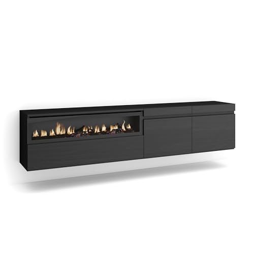 Skraut Home | TV-Schrank, Lowboard | für Wohnzimmer und Esszimmer | 200x45x35cm | Für TV-Geräte bis zu 80" | Elektrokamin. Maße | Hängend | Moderner Stil | Schwarz Skraut Home | TV-Schrank, Lowboard | für Wohnzimmer und Esszimmer | 200x45x35cm | Für TV-Geräte bis zu 80" | Elektrokamin. Maße | Hängend | Moderner Stil | Schwarz von Skraut Home
