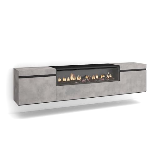 Skraut Home | TV-Schrank, Lowboard | für Wohnzimmer und Esszimmer | 200x45x35cm | Für TV-Geräte bis zu 80" | Elektrokamin. Maße | Hängend | Moderner Stil | Zement Skraut Home | TV-Schrank, Lowboard | für Wohnzimmer und Esszimmer | 200x45x35cm | Für TV-Geräte bis zu 80" | Elektrokamin. Maße | Hängend | Moderner Stil | Zement von Skraut Home