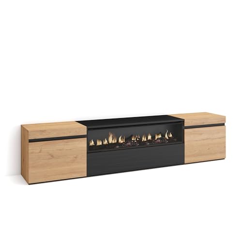 Skraut Home | TV-Schrank, Lowboard | für Wohnzimmer und Esszimmer | 200x45x35cm | Für TV-Geräte bis zu 80" | Elektrokamin. Maße | Moderner Stil | Eiche Schwarz Skraut Home | TV-Schrank, Lowboard | für Wohnzimmer und Esszimmer | 200x45x35cm | Für TV-Geräte bis zu 80" | Elektrokamin. Maße | Moderner Stil | Eiche Schwarz von Skraut Home