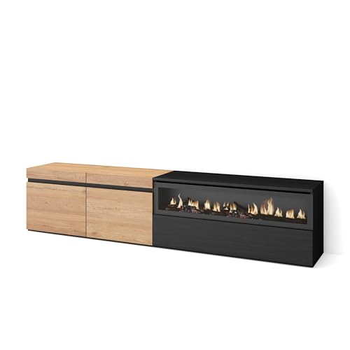Skraut Home | TV-Schrank, Lowboard | für Wohnzimmer und Esszimmer | 200x45x35cm | Für TV-Geräte bis zu 80" | Elektrokamin. Maße | Moderner Stil | Eiche Schwarz Skraut Home | TV-Schrank, Lowboard | für Wohnzimmer und Esszimmer | 200x45x35cm | Für TV-Geräte bis zu 80" | Elektrokamin. Maße | Moderner Stil | Eiche Schwarz von Skraut Home