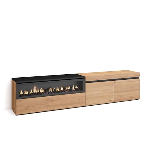 Skraut Home | TV-Schrank, Lowboard | für Wohnzimmer und Esszimmer | 200x45x35cm | Für TV-Geräte bis zu 80" | Elektrokamin. Maße | Moderner Stil | Eiche Schwarz Skraut Home | TV-Schrank, Lowboard | für Wohnzimmer und Esszimmer | 200x45x35cm | Für TV-Geräte bis zu 80" | Elektrokamin. Maße | Moderner Stil | Eiche Schwarz von Skraut Home