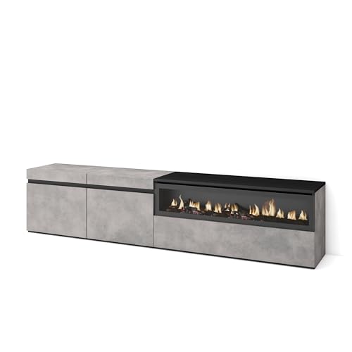 Skraut Home | TV-Schrank, Lowboard | für Wohnzimmer und Esszimmer | 200x45x35cm | Für TV-Geräte bis zu 80" | Elektrokamin. Maße | Moderner Stil | Zement Skraut Home | TV-Schrank, Lowboard | für Wohnzimmer und Esszimmer | 200x45x35cm | Für TV-Geräte bis zu 80" | Elektrokamin. Maße | Moderner Stil | Zement von Skraut Home