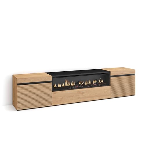 Skraut Home | TV-Schrank, Lowboard | für Wohnzimmer und Esszimmer | 200x45x35cm | Für TV-Geräte bis zu 80" | Elektrokamin. | Moderner Stil | Eiche Skraut Home | TV-Schrank, Lowboard | für Wohnzimmer und Esszimmer | 200x45x35cm | Für TV-Geräte bis zu 80" | Elektrokamin. | Moderner Stil | Eiche von Skraut Home