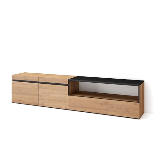 Skraut Home | TV-Schrank, Lowboard | für Wohnzimmer und Esszimmer | 200x45x35cm | Für TV-Geräte bis zu 80" | Fernsehtisch | Moderner Stil | Eiche Schwarz Skraut Home | TV-Schrank, Lowboard | für Wohnzimmer und Esszimmer | 200x45x35cm | Für TV-Geräte bis zu 80" | Fernsehtisch | Moderner Stil | Eiche Schwarz von Skraut Home