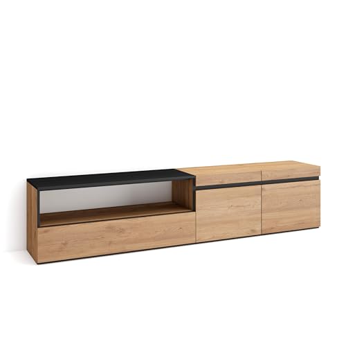 Skraut Home | TV-Schrank, Lowboard | für Wohnzimmer und Esszimmer | 200x45x35cm | Für TV-Geräte bis zu 80" | Fernsehtisch | Moderner Stil | Eiche Schwarz Skraut Home | TV-Schrank, Lowboard | für Wohnzimmer und Esszimmer | 200x45x35cm | Für TV-Geräte bis zu 80" | Fernsehtisch | Moderner Stil | Eiche Schwarz von Skraut Home