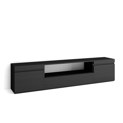 Skraut Home | TV-Schrank, Lowboard | für Wohnzimmer und Esszimmer | 200x45x35cm | Für TV-Geräte bis zu 80" | Fernsehtisch | Moderner Stil | Schwarz von Skraut Home