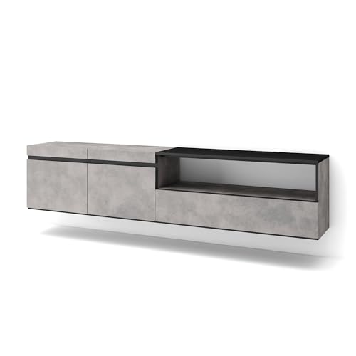 Skraut Home | TV-Schrank, Lowboard | für Wohnzimmer und Esszimmer | 200x45x35cm | Für TV-Geräte bis zu 80" | Hängend | Moderner Stil | Zement Skraut Home | TV-Schrank, Lowboard | für Wohnzimmer und Esszimmer | 200x45x35cm | Für TV-Geräte bis zu 80" | Hängend | Moderner Stil | Zement von Skraut Home