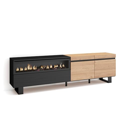 Skraut Home | TV-Schrank, Lowboard | für Wohnzimmer und Esszimmer | 200x57x35cm | Für TV-Geräte bis zu 80" | Elektrokamin. Maße | Industriedesign | Moderner Stil | Eiche Schwarz Skraut Home | TV-Schrank, Lowboard | für Wohnzimmer und Esszimmer | 200x57x35cm | Für TV-Geräte bis zu 80" | Elektrokamin. Maße | Industriedesign | Moderner Stil | Eiche Schwarz von Skraut Home