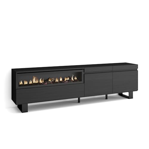 Skraut Home | TV-Schrank, Lowboard | für Wohnzimmer und Esszimmer | 200x57x35cm | Für TV-Geräte bis zu 80" | Elektrokamin. Maße | Industriedesign | Moderner Stil | Schwarz Skraut Home | TV-Schrank, Lowboard | für Wohnzimmer und Esszimmer | 200x57x35cm | Für TV-Geräte bis zu 80" | Elektrokamin. Maße | Industriedesign | Moderner Stil | Schwarz von Skraut Home