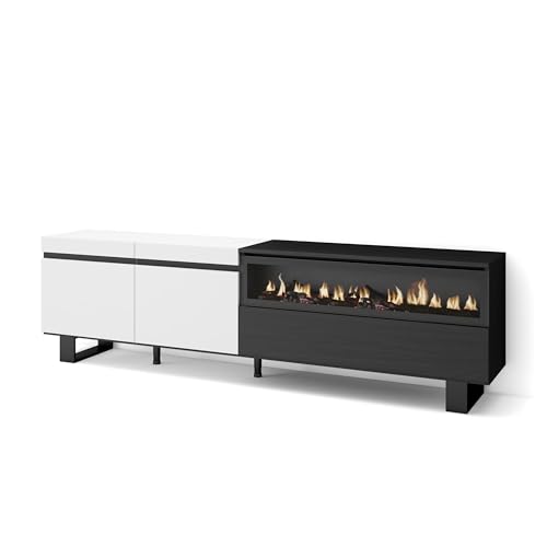 Skraut Home | TV-Schrank, Lowboard | für Wohnzimmer und Esszimmer | 200x57x35cm | Für TV-Geräte bis zu 80" | Elektrokamin. Maße | Industriedesign | Moderner Stil | Weiß und Schwarz Skraut Home | TV-Schrank, Lowboard | für Wohnzimmer und Esszimmer | 200x57x35cm | Für TV-Geräte bis zu 80" | Elektrokamin. Maße | Industriedesign | Moderner Stil | Weiß und Schwarz von Skraut Home