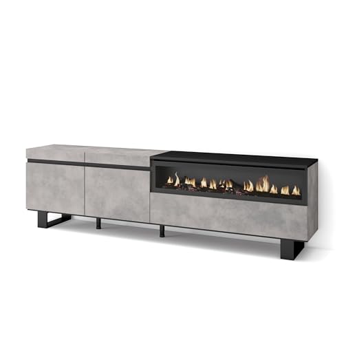 Skraut Home | TV-Schrank, Lowboard | für Wohnzimmer und Esszimmer | 200x57x35cm | Für TV-Geräte bis zu 80" | Elektrokamin. Maße | Industriedesign | Moderner Stil | Zement Skraut Home | TV-Schrank, Lowboard | für Wohnzimmer und Esszimmer | 200x57x35cm | Für TV-Geräte bis zu 80" | Elektrokamin. Maße | Industriedesign | Moderner Stil | Zement von Skraut Home