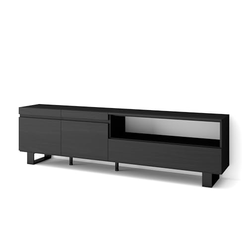 Skraut Home | TV-Schrank, Lowboard | für Wohnzimmer und Esszimmer | 200x57x35cm | Für TV-Geräte bis zu 80" | Industriedesign | Moderner Stil | Schwarz von Skraut Home