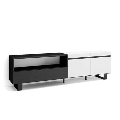 Skraut Home | TV-Schrank, Lowboard | für Wohnzimmer und Esszimmer | 200x57x35cm | Für TV-Geräte bis zu 80" | Industriedesign | Moderner Stil | Weiß und Schwarz Skraut Home | TV-Schrank, Lowboard | für Wohnzimmer und Esszimmer | 200x57x35cm | Für TV-Geräte bis zu 80" | Industriedesign | Moderner Stil | Weiß und Schwarz von Skraut Home