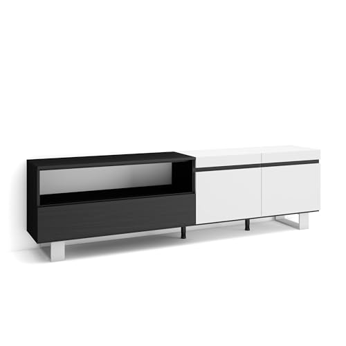 Skraut Home | TV-Schrank, Lowboard | für Wohnzimmer und Esszimmer | 200x57x35cm | Für TV-Geräte bis zu 80" | Industriedesign | Moderner Stil | Weiß und Schwarz Skraut Home | TV-Schrank, Lowboard | für Wohnzimmer und Esszimmer | 200x57x35cm | Für TV-Geräte bis zu 80" | Industriedesign | Moderner Stil | Weiß und Schwarz von Skraut Home