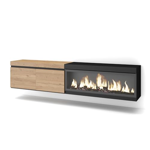 Skraut Home | TV-Schrank, Lowboard | für Wohnzimmer und Esszimmer | 210 | Für TV-Geräte bis zu 80" | Elektrokamin XXL | Hängend | Moderner Stil | Eiche Schwarz Skraut Home | TV-Schrank, Lowboard | für Wohnzimmer und Esszimmer | 210 | Für TV-Geräte bis zu 80" | Elektrokamin XXL | Hängend | Moderner Stil | Eiche Schwarz von Skraut Home