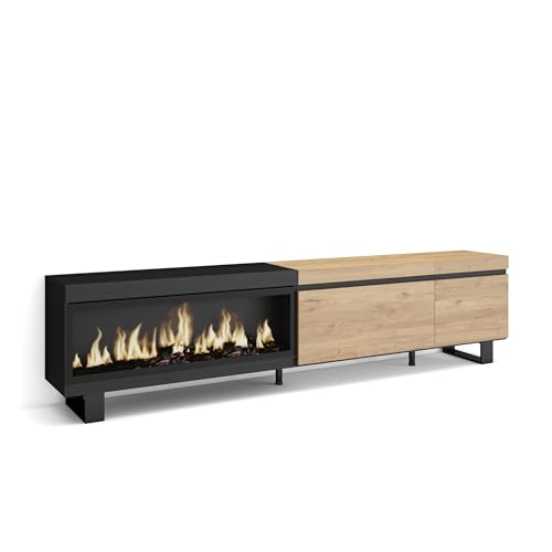 Skraut Home | TV-Schrank, Lowboard | für Wohnzimmer und Esszimmer | 237x57x35 cm | Für großformatiges TV | Elektrokamin XXL | Industriedesign | Moderner Stil | Eiche Schwarz Skraut Home | TV-Schrank, Lowboard | für Wohnzimmer und Esszimmer | 237x57x35 cm | Für großformatiges TV | Elektrokamin XXL | Industriedesign | Moderner Stil | Eiche Schwarz von Skraut Home