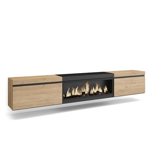 Skraut Home | TV-Schrank, Lowboard | für Wohnzimmer und Esszimmer | 267x45x35 cm | Für großformatiges TV | Elektrokamin XXL | Hängend | Moderner Stil | Eiche Schwarz Skraut Home | TV-Schrank, Lowboard | für Wohnzimmer und Esszimmer | 267x45x35 cm | Für großformatiges TV | Elektrokamin XXL | Hängend | Moderner Stil | Eiche Schwarz von Skraut Home