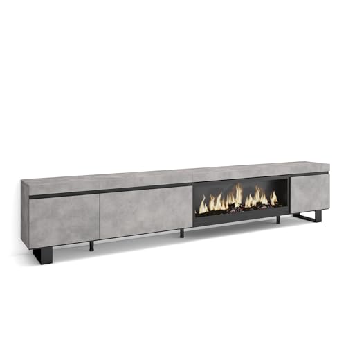 Skraut Home | TV-Schrank, Lowboard | für Wohnzimmer und Esszimmer | 288x57x35 cm | Für großformatiges TV | Elektrokamin XXL | Industriedesign | Moderner Stil | Zement Skraut Home | TV-Schrank, Lowboard | für Wohnzimmer und Esszimmer | 288x57x35 cm | Für großformatiges TV | Elektrokamin XXL | Industriedesign | Moderner Stil | Zement von Skraut Home