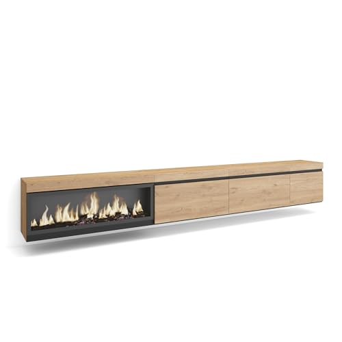 Skraut Home | TV-Schrank, Lowboard | für Wohnzimmer und Esszimmer | 317x45x35 cm | Elektrokamin XXL | Hängend | Moderner Stil | Eiche Skraut Home | TV-Schrank, Lowboard | für Wohnzimmer und Esszimmer | 317x45x35 cm | Elektrokamin XXL | Hängend | Moderner Stil | Eiche von Skraut Home