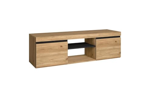 Skraut Home – TV-Schrank – Naturemodell – 140 x 40 x 41 cm – Beistellschrank 2 Türen und 1 zentrales Regal – Nordischer Stil – Melamin – Eiche und Schwarz von Skraut Home