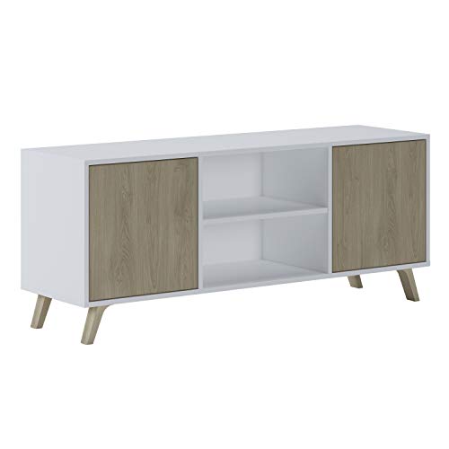 Skraut Home – TV-Schrank für Wohnzimmer – 57 x 140 x 40 cm – geeignet für 32/40/50/55/60 Zoll Fernseher – Modell Wind 140 – mattweiß – 2 Flügeltüren Puccini Farbe von Skraut Home