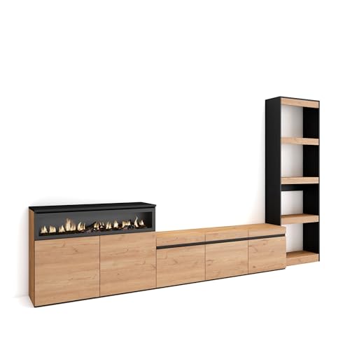 Skraut Home | Wohnwand Wohnzimmer | Wohnzimmermöbel, Möbelset | 310x186x35cm | Für TV-Geräte bis zu 65" | Elektrokamin. | Moderner Stil | Eiche Schwarz Skraut Home | Wohnwand Wohnzimmer | Wohnzimmermöbel, Möbelset | 310x186x35cm | Für TV-Geräte bis zu 65" | Elektrokamin. | Moderner Stil | Eiche Schwarz von Skraut Home