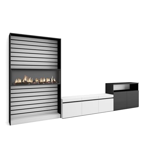 Skraut Home | Wohnwand Wohnzimmer | Wohnzimmermöbel, Möbelset | 360x186x35cm | Für TV-Geräte bis zu 65" | Elektrokamin | Moderner Stil | Weiß und Schwarz Skraut Home | Wohnwand Wohnzimmer | Wohnzimmermöbel, Möbelset | 360x186x35cm | Für TV-Geräte bis zu 65" | Elektrokamin | Moderner Stil | Weiß und Schwarz von Skraut Home