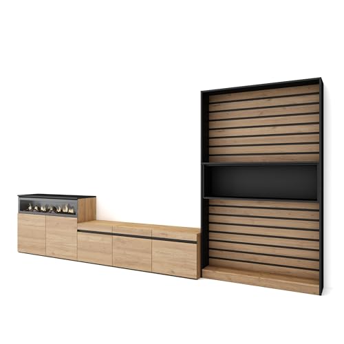 Skraut Home | Wohnwand Wohnzimmer | Wohnzimmermöbel, Möbelset | 360x186x35cm | Für TV-Geräte bis zu 65" | Elektrokamin. | Moderner Stil | Eiche Schwarz Skraut Home | Wohnwand Wohnzimmer | Wohnzimmermöbel, Möbelset | 360x186x35cm | Für TV-Geräte bis zu 65" | Elektrokamin. | Moderner Stil | Eiche Schwarz von Skraut Home