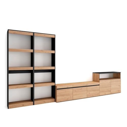 Skraut Home | Wohnwand Wohnzimmer | Wohnzimmermöbel, Möbelset | 370x186x35cm | Für TV-Geräte bis zu 65" | Wohnzimmer Möbel | Moderner Stil | Eiche Schwarz Skraut Home | Wohnwand Wohnzimmer | Wohnzimmermöbel, Möbelset | 370x186x35cm | Für TV-Geräte bis zu 65" | Wohnzimmer Möbel | Moderner Stil | Eiche Schwarz von Skraut Home