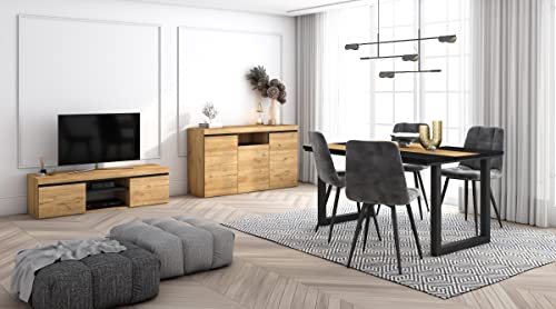 Skraut Home - Wohnzimmermöbel Set | Tisch 140 Bicolour U-Beine 6 Personen | Lowboard 140 | Sideboard/Buffetschrank 140 | Eiche und Schwarz | Industrieller Still von Skraut Home