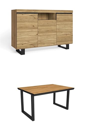 Skraut Home - Wohnzimmermöbel-Set | Tisch 140 Rand Schwarze U-Beine 6 Personen | Sideboard/Buffetschrank 140 Tall | Eiche und Schwarz | Industrieller Still von Skraut Home